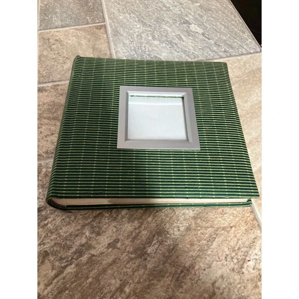 Green Woven Fabric Photo Album with Front Cover Window and Memo Pages 9x8.25